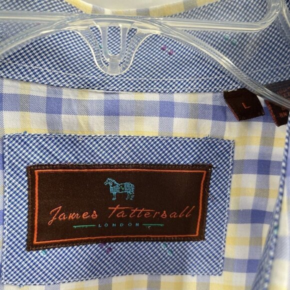 James Tattersall Mens Button Up Shirt Blue Yellow Plaid Check Sz Large - Picture 4 of 6